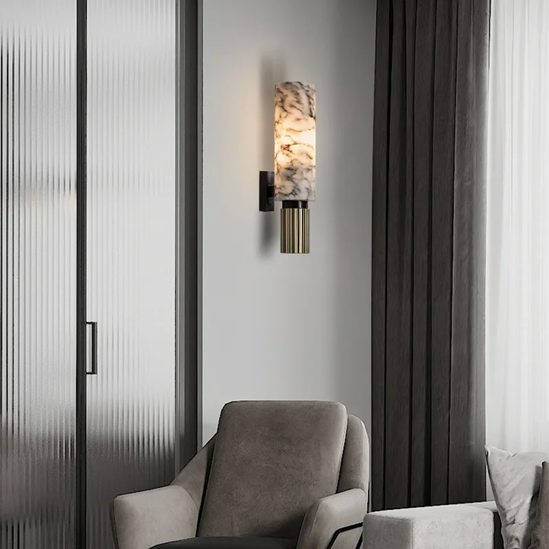 Modern Marble Cylinder LED Wall Light 1-Light Lasson Living