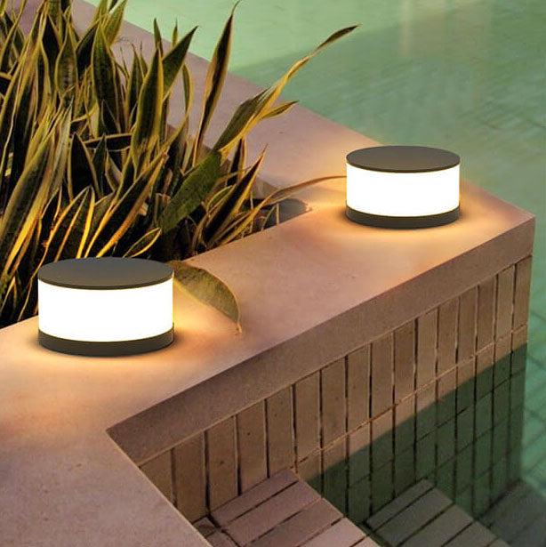 Modern Round Solar LED Post Light 1-Light Lasson Living
