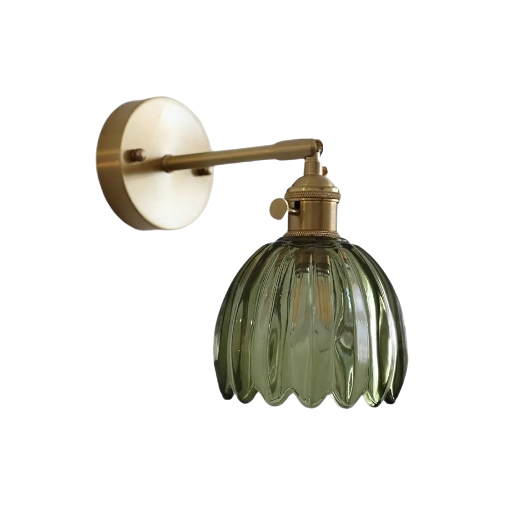 Vintage Brass Tulip Glass Wall Sconce 1-Light Lasson Living