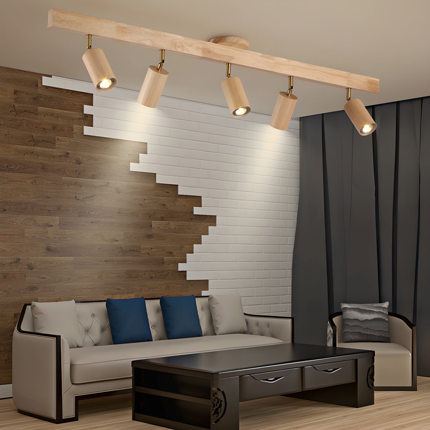 Japanese Wooden Adjustable LED Spotlight 1-Light Lasson Living
