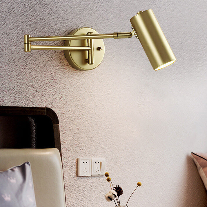 Nordic Brass Cylinder Swing Arm Wall Sconce Lamp 1-Light Lasson Living