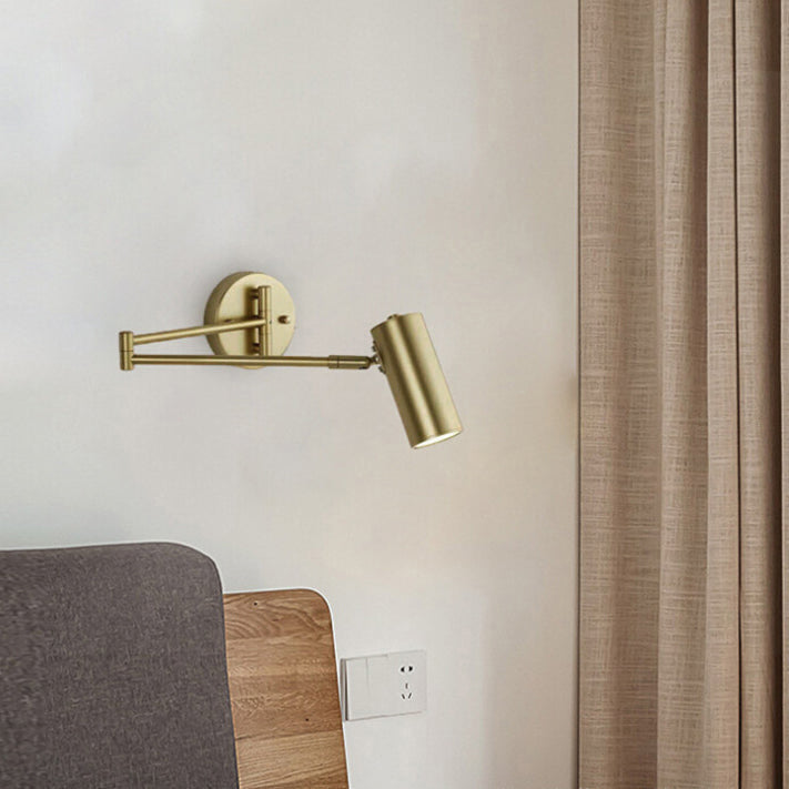 Nordic Brass Cylinder Swing Arm Wall Sconce Lamp 1-Light Lasson Living