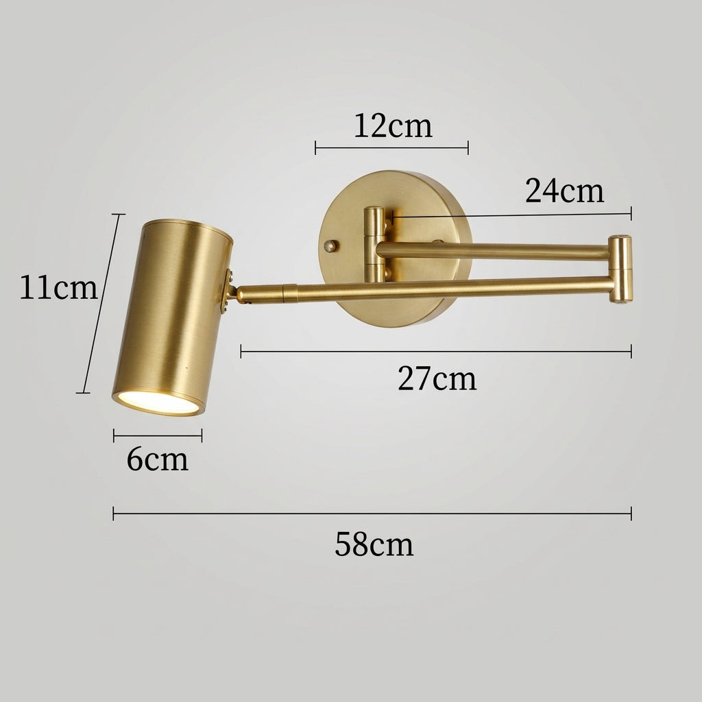 Nordic Brass Cylinder Swing Arm Wall Sconce Lamp 1-Light Lasson Living