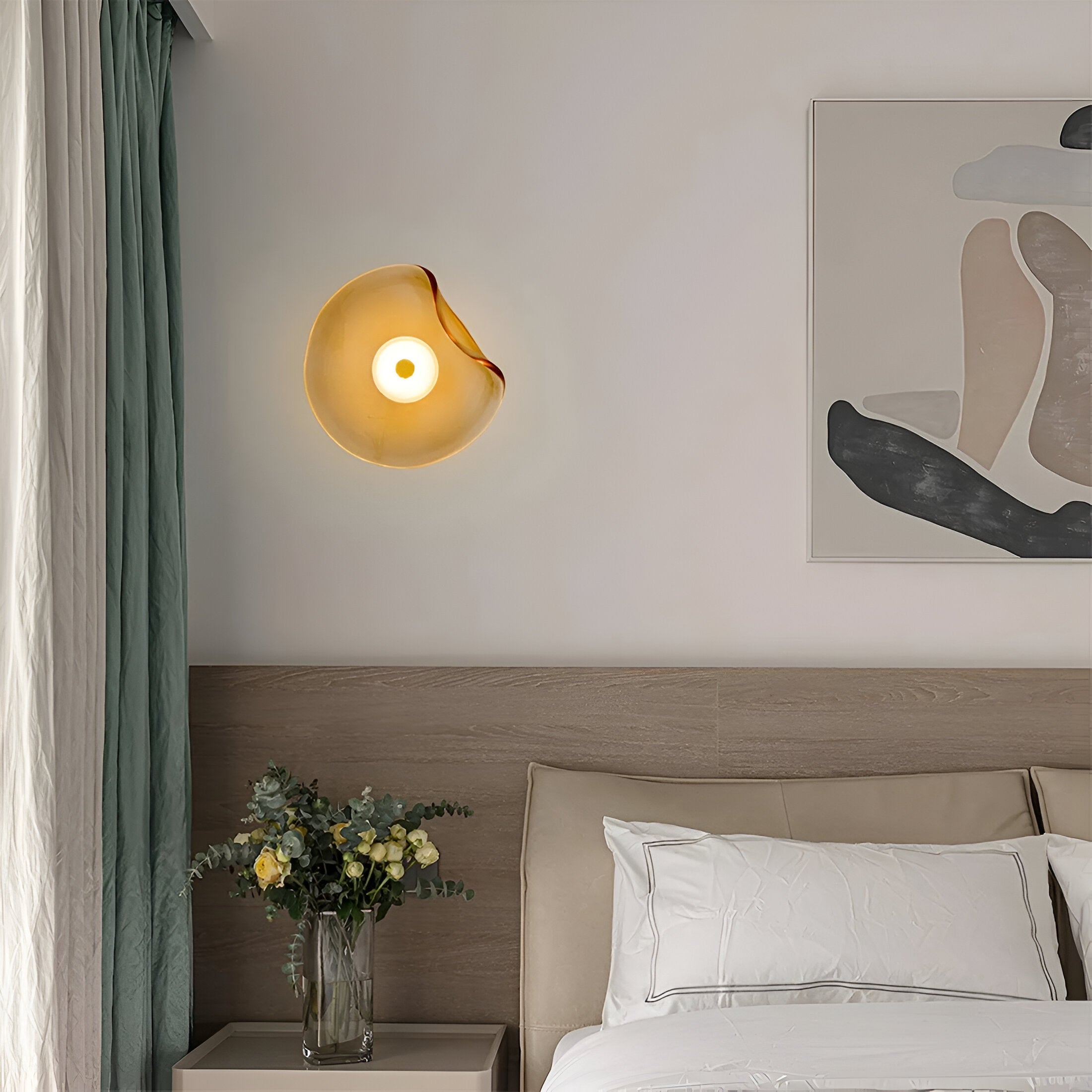 Nordic Curved Glass Japandi LED Wall Sconce 1-Light Lasson Living
