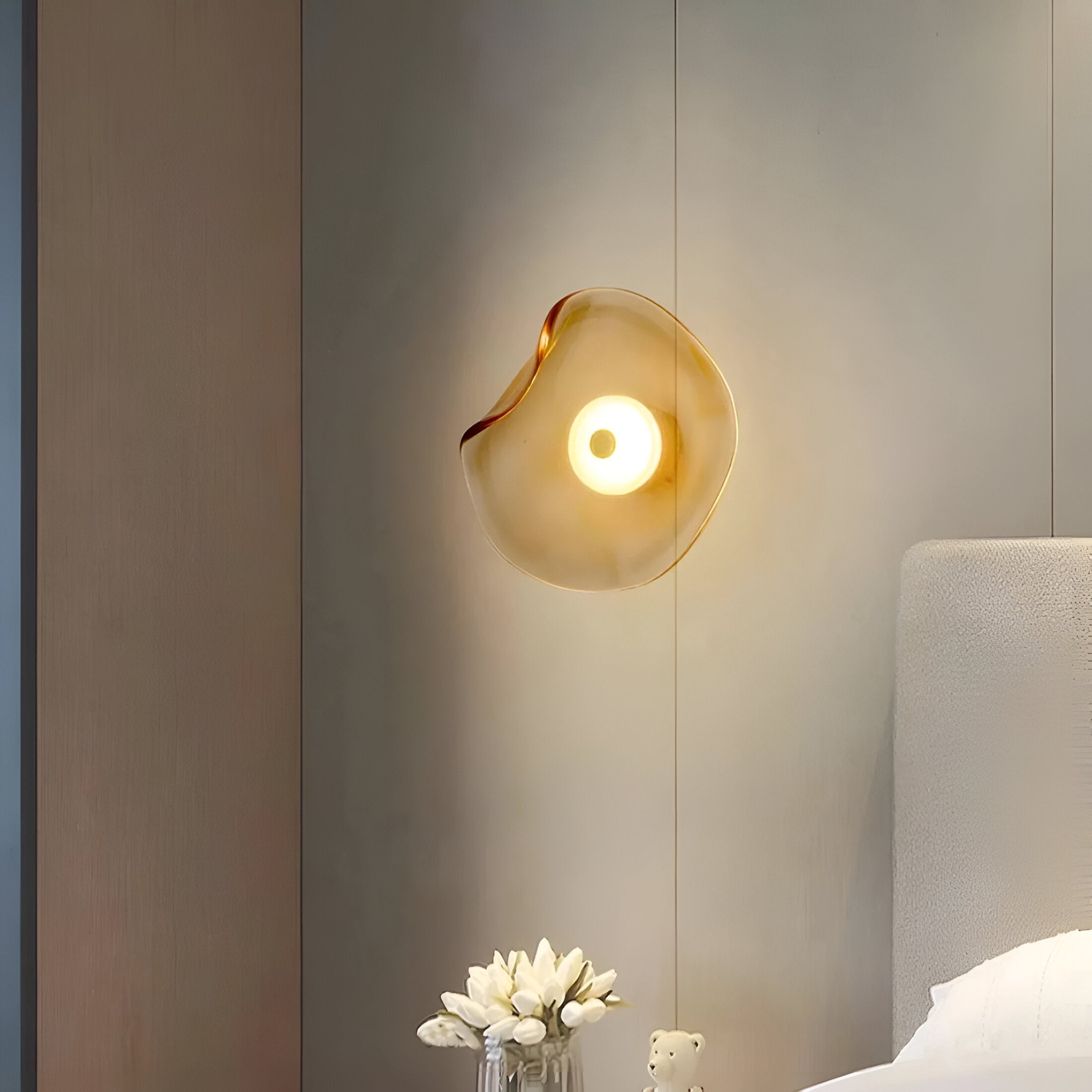 Nordic Curved Glass Japandi LED Wall Sconce 1-Light Lasson Living