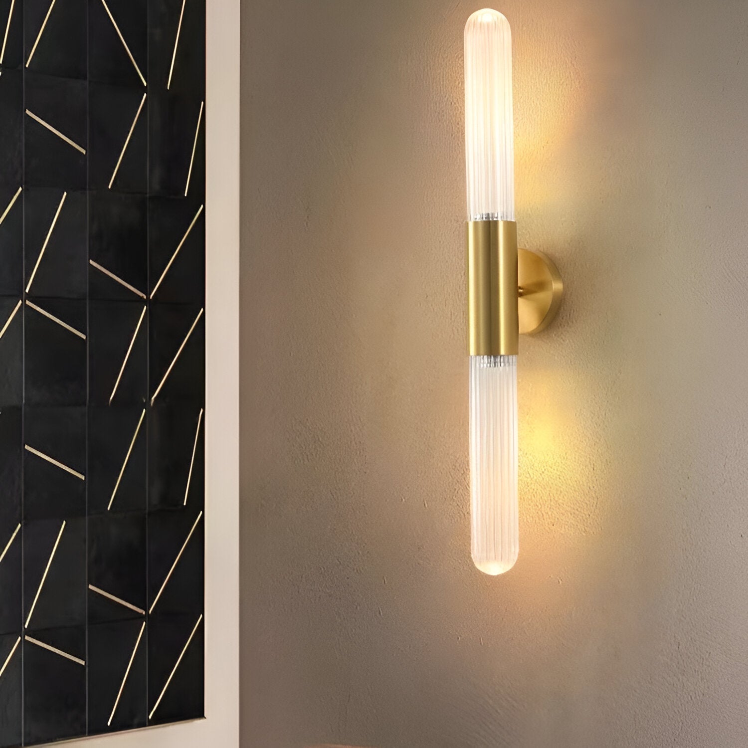 Nordic Water-Ripple Glass Brass Wall Sconce LED 1-Light Lasson Living