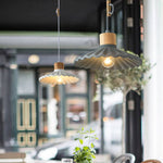 Modern Wood and Cement Scalloped Pendant Light | 1-Light Lasson Living