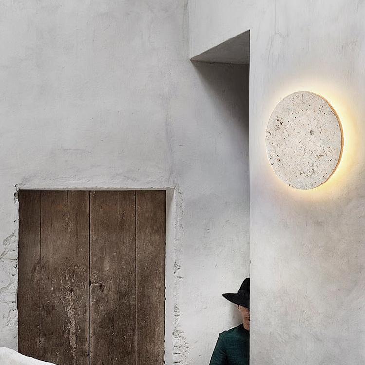 Minimalist Travertine Round Wall Sconce LED 1-light Lasson Living