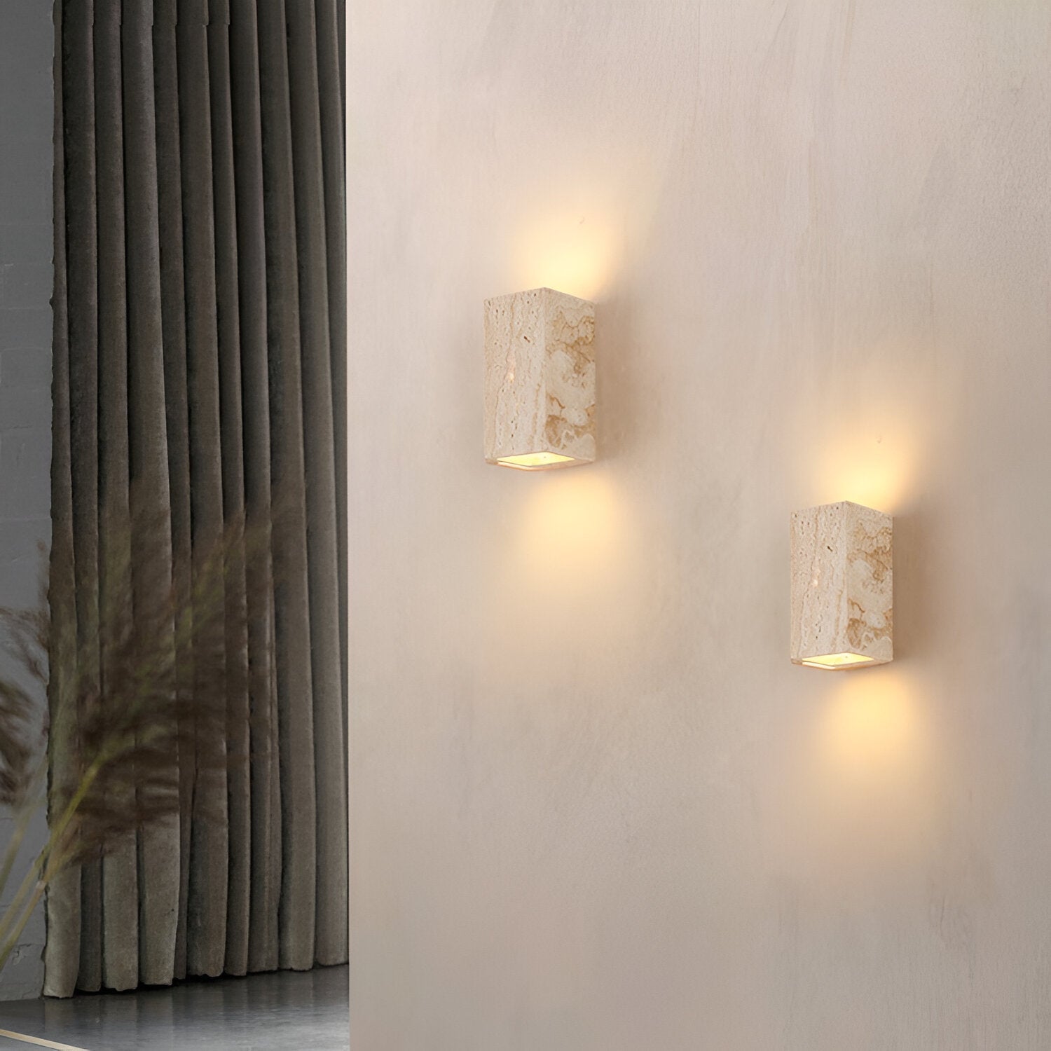 Minimalist Travertine Stone Square Outdoor Wall Light LED 1-Light Lasson Living