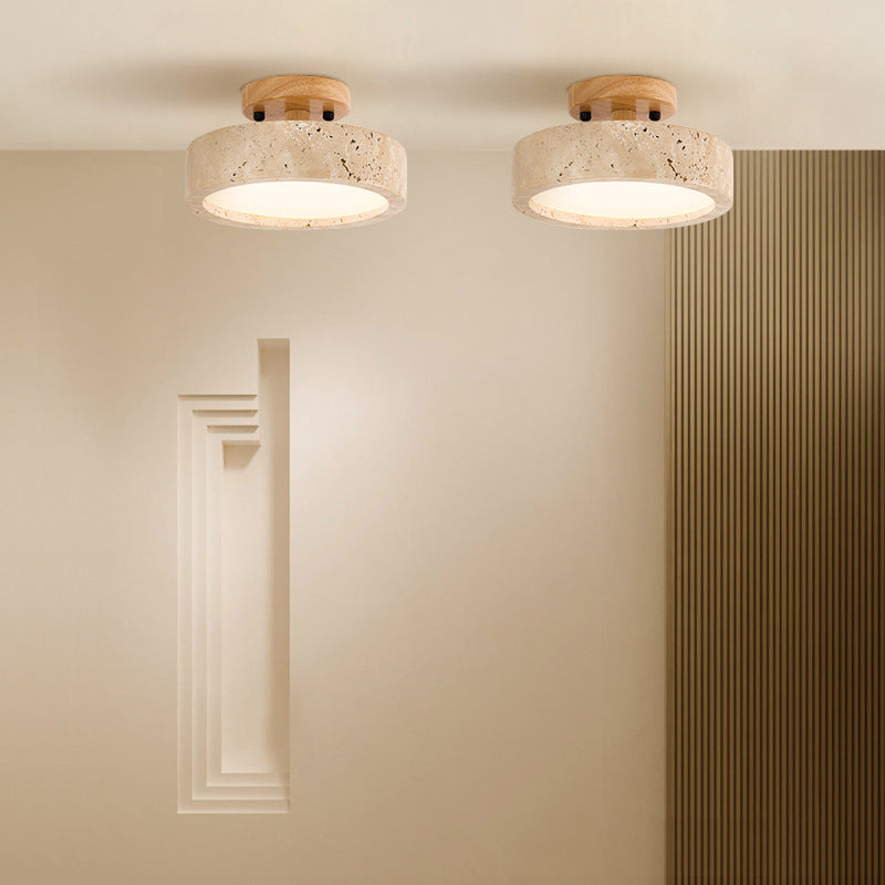 Modern Minimalist Travertine Round LED Ceiling Light 1-Light Lasson Living