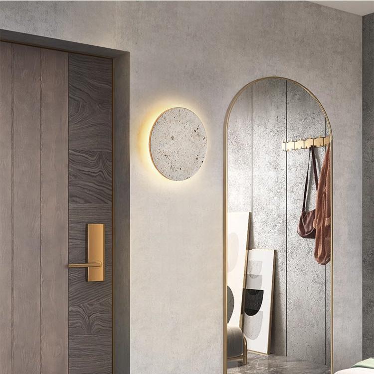 Minimalist Travertine Round Wall Sconce LED 1-light Lasson Living