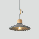 Modern Wood and Cement Scalloped Pendant Light | 1-Light Lasson Living