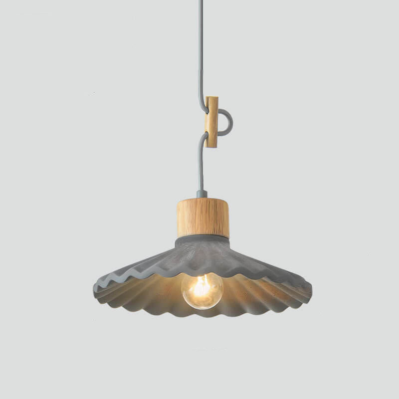 Modern Wood and Cement Scalloped Pendant Light | 1-Light Lasson Living