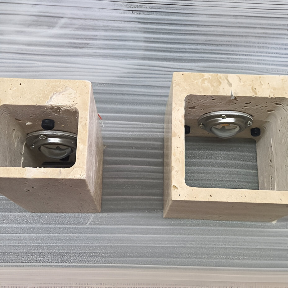 Minimalist Travertine Stone Square Outdoor Wall Light LED 1-Light Lasson Living