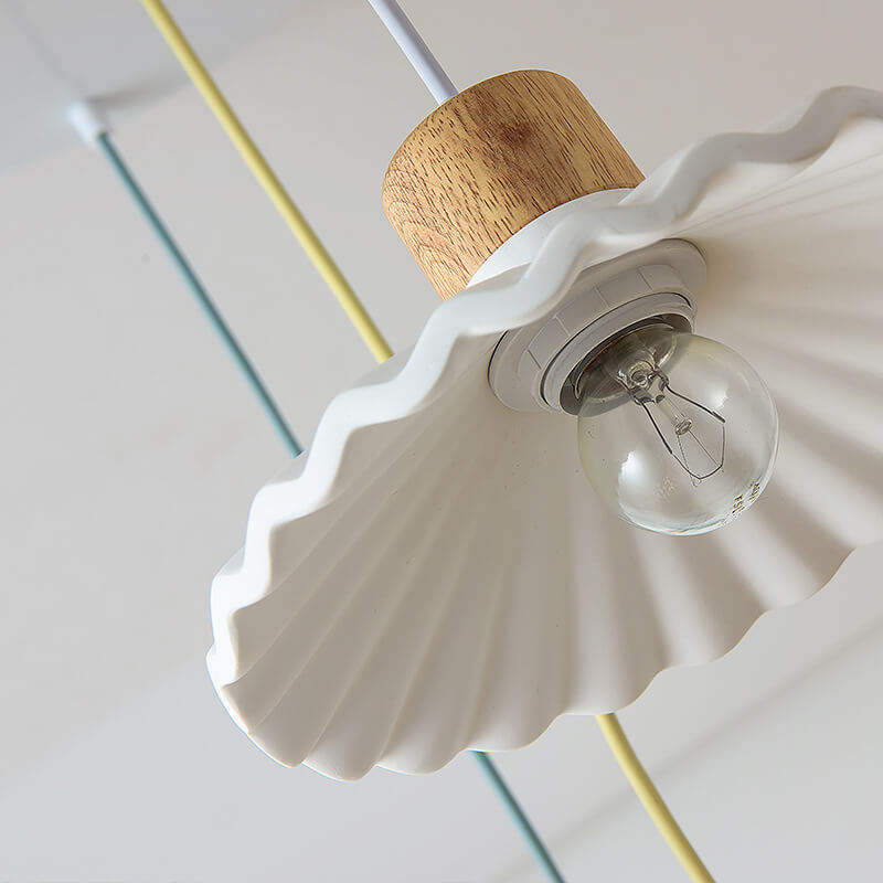 Modern Wood and Cement Scalloped Pendant Light | 1-Light Lasson Living