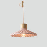 Modern Wood and Cement Scalloped Pendant Light | 1-Light Lasson Living