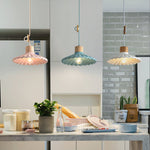 Modern Wood and Cement Scalloped Pendant Light | 1-Light Lasson Living