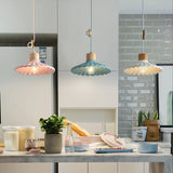 Modern Wood and Cement Scalloped Pendant Light | 1-Light Lasson Living