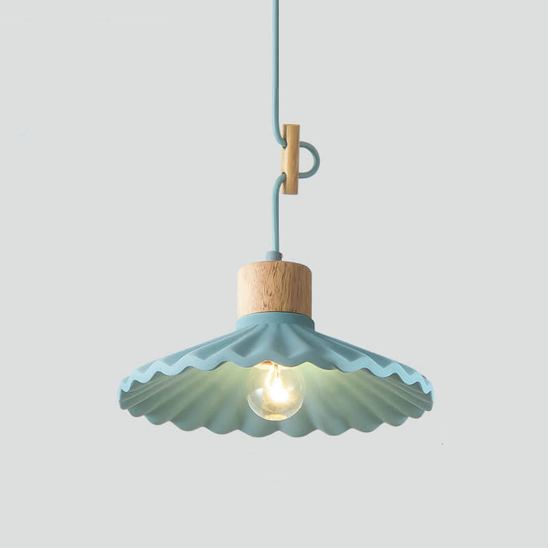 Modern Wood and Cement Scalloped Pendant Light | 1-Light Lasson Living
