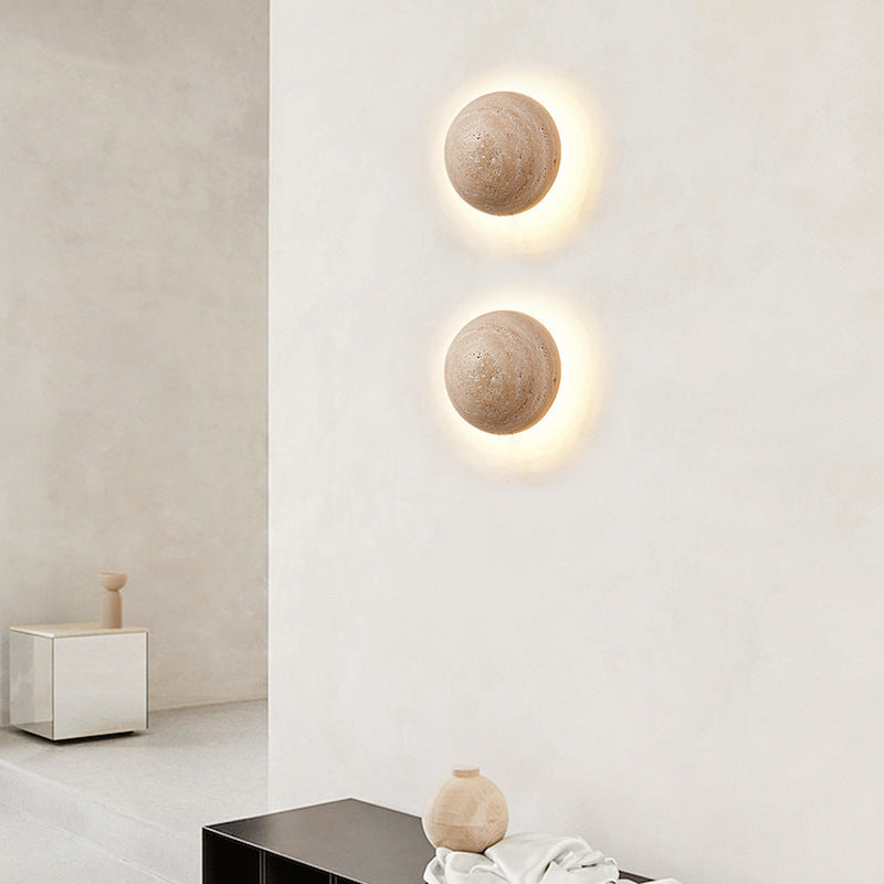 Modern Minimalist Travertine Round Wall Sconce LED 1-Light Lasson Living