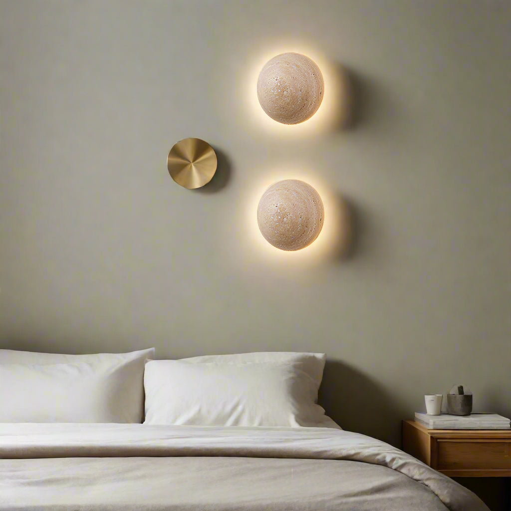 Modern Minimalist Travertine Round Wall Sconce LED 1-Light Lasson Living