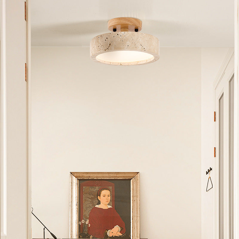 Modern Minimalist Travertine Round LED Ceiling Light 1-Light Lasson Living