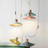 Modern Wood and Cement Scalloped Pendant Light | 1-Light Lasson Living