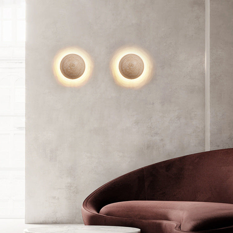 Modern Minimalist Travertine Round Wall Sconce LED 1-Light Lasson Living
