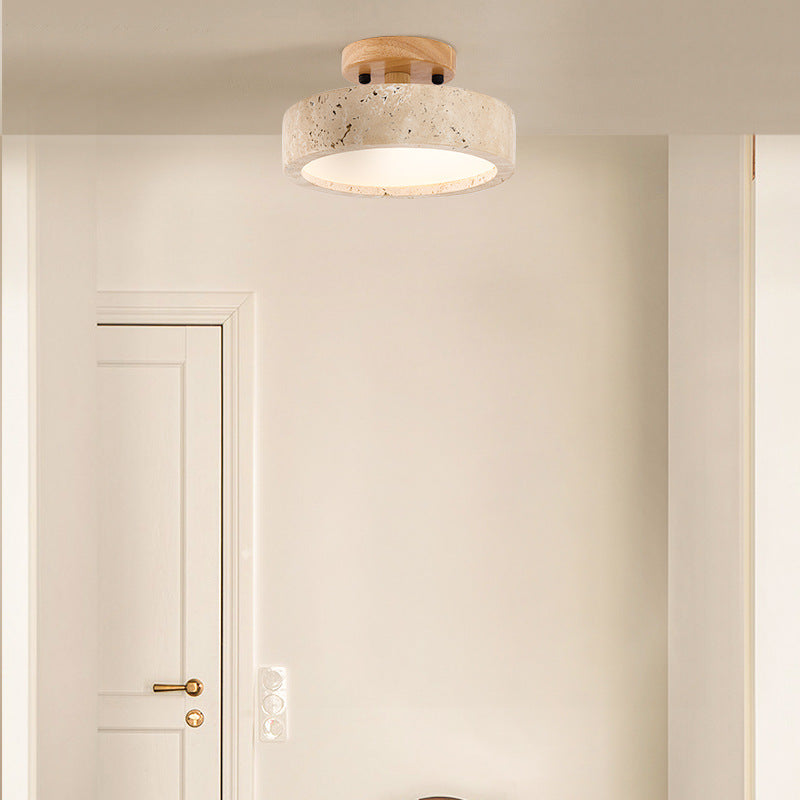 Modern Minimalist Travertine Round LED Ceiling Light 1-Light Lasson Living