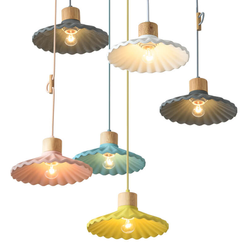 Modern Wood and Cement Scalloped Pendant Light | 1-Light Lasson Living