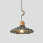 Modern Wood and Cement Scalloped Pendant Light | 1-Light Lasson Living