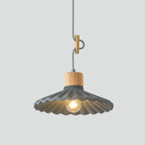 Modern Wood and Cement Scalloped Pendant Light | 1-Light Lasson Living