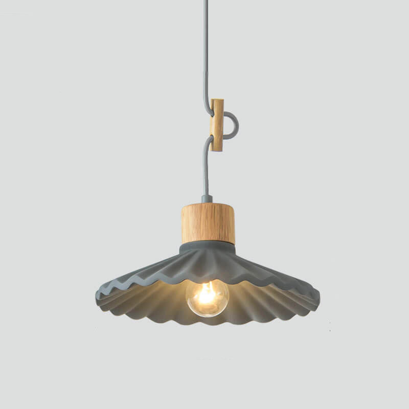 Modern Wood and Cement Scalloped Pendant Light | 1-Light Lasson Living