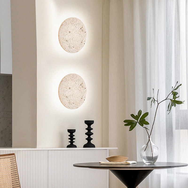 Minimalist Travertine Round Wall Sconce LED 1-light Lasson Living