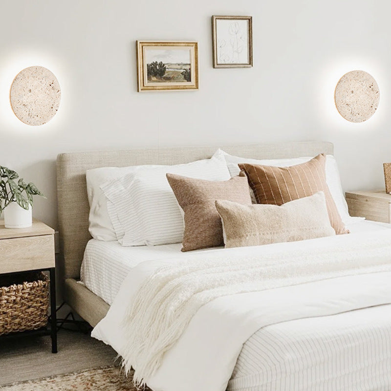 Minimalist Travertine Round Wall Sconce LED 1-light Lasson Living