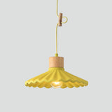Modern Wood and Cement Scalloped Pendant Light | 1-Light Lasson Living