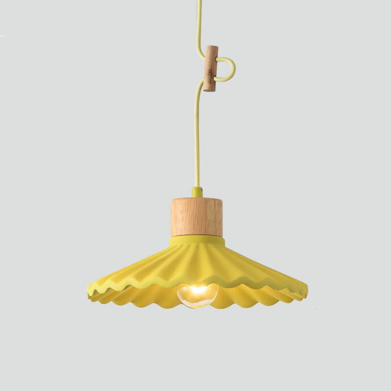 Modern Wood and Cement Scalloped Pendant Light | 1-Light Lasson Living