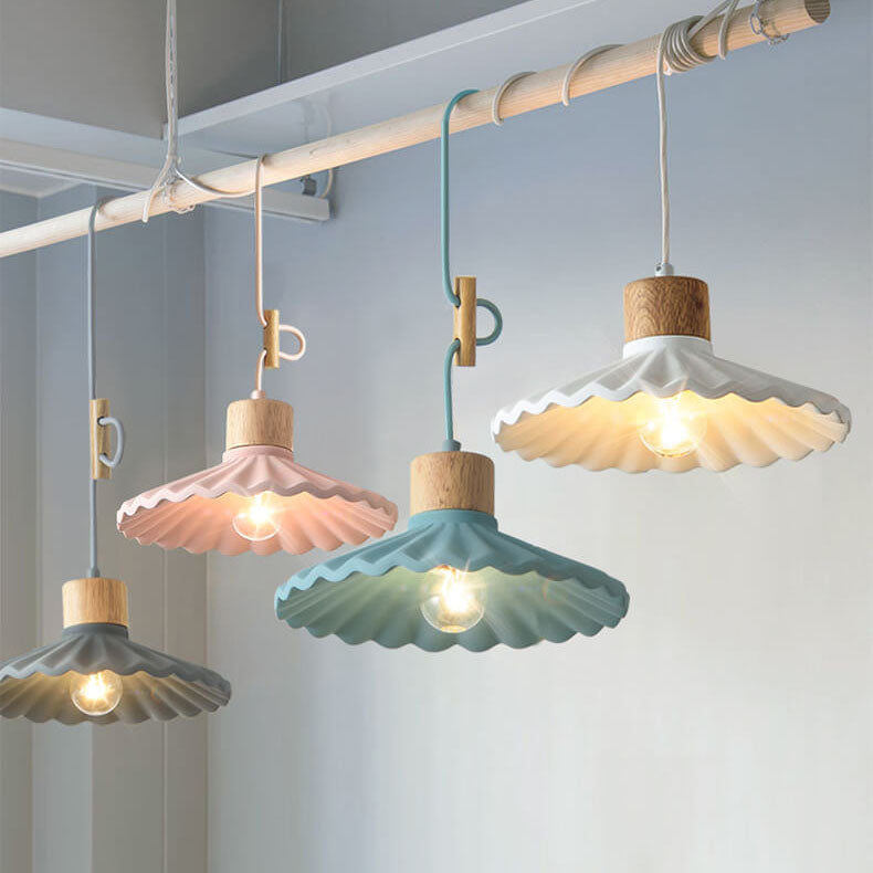 Modern Wood and Cement Scalloped Pendant Light | 1-Light Lasson Living