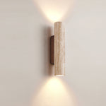 Japandi Travertine Wood Cylinder Wall Sconce LED 1-light Lasson Living