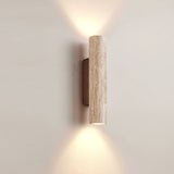 Japandi Travertine Wood Cylinder Wall Sconce LED 1-light Lasson Living