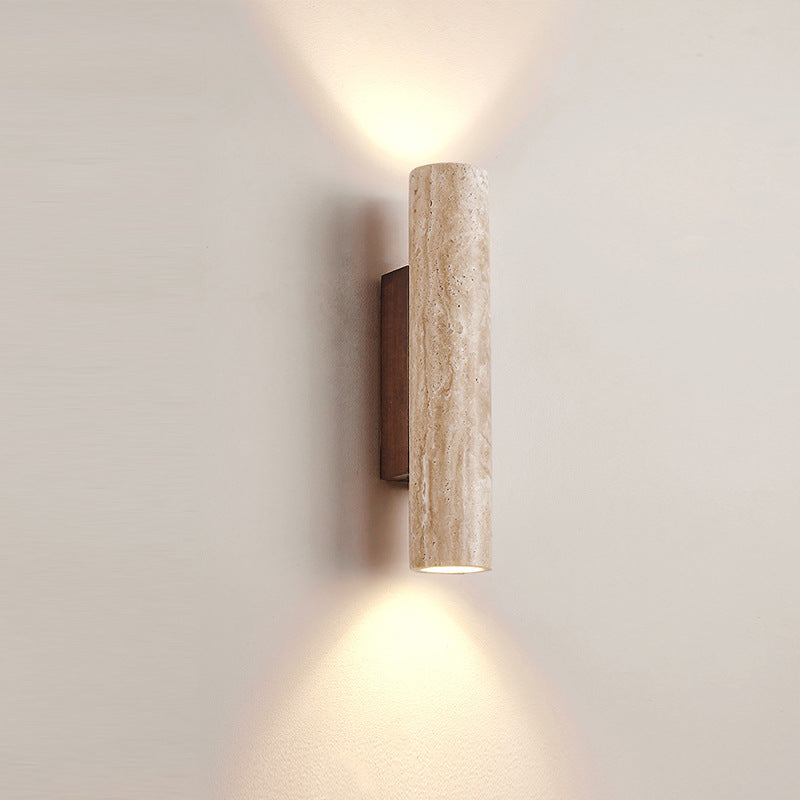 Japandi Travertine Wood Cylinder Wall Sconce LED 1-light Lasson Living