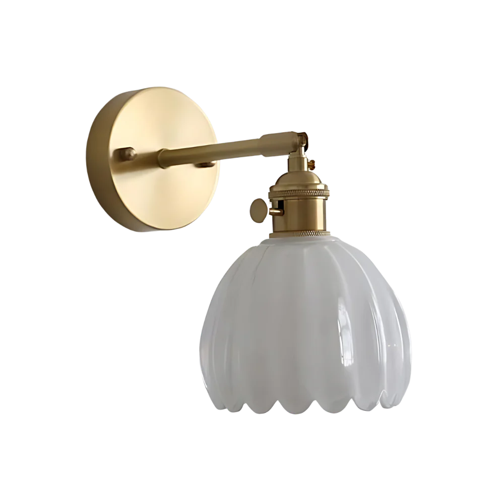 Vintage Brass Tulip Glass Wall Sconce 1-Light Lasson Living