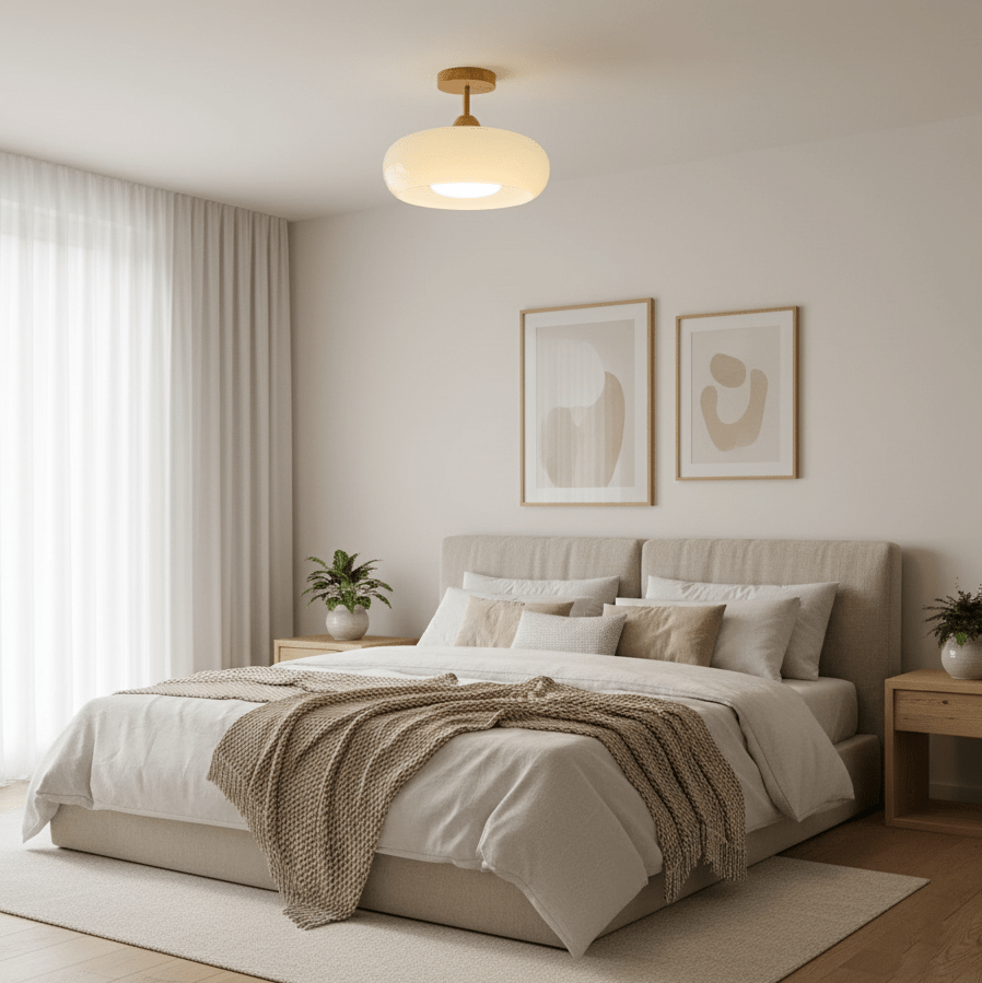 Nordic Wooden Dome Glass LED Semi-Flush Mount Ceiling Light 1-Light Lasson Living