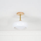 Nordic Wooden Dome Glass LED Semi-Flush Mount Ceiling Light 1-Light Lasson Living