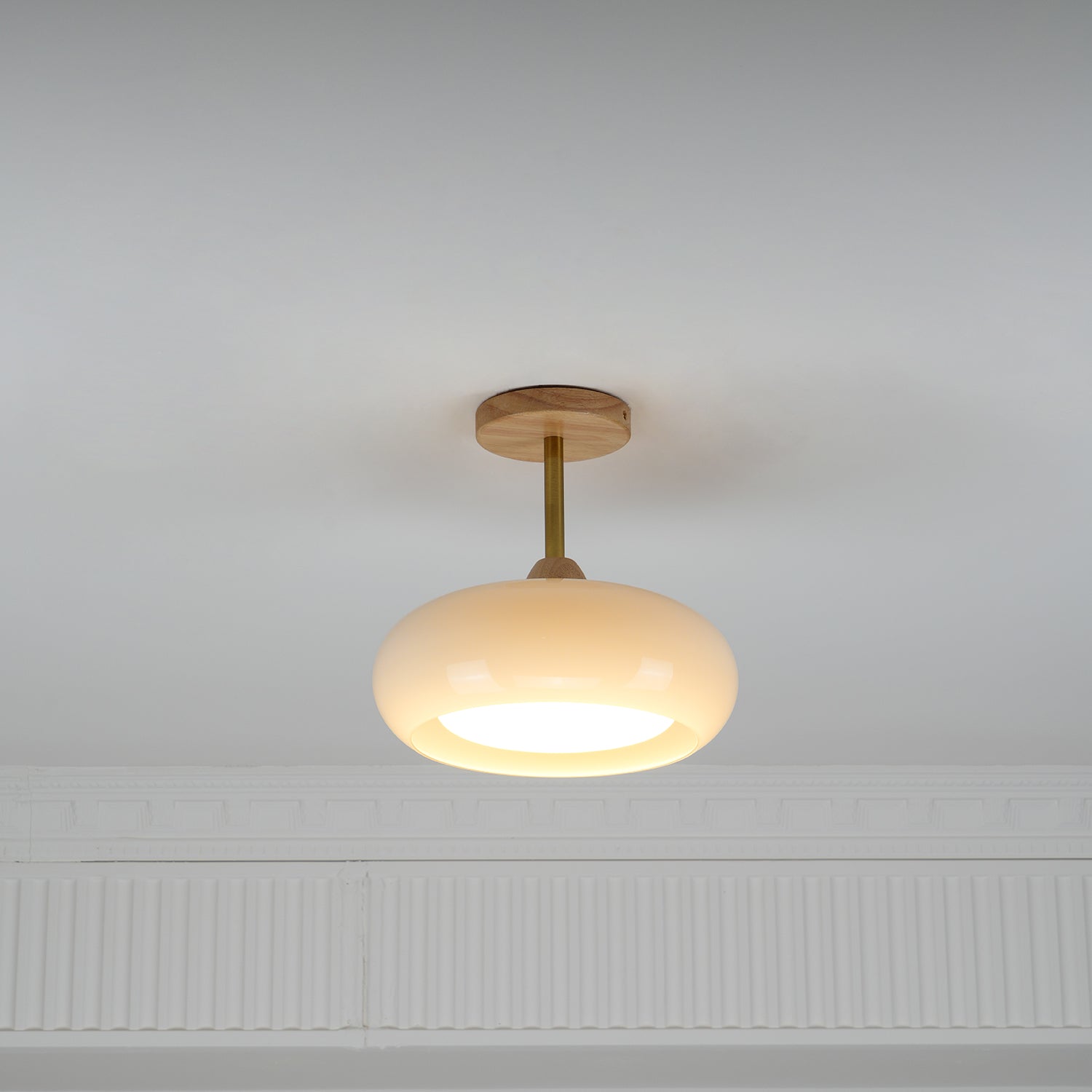 Nordic Wooden Dome Glass LED Semi-Flush Mount Ceiling Light 1-Light Lasson Living