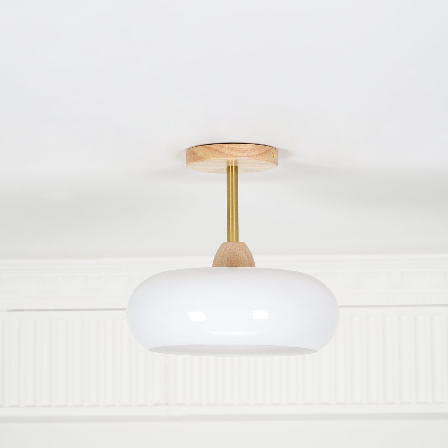 Nordic Wooden Dome Glass LED Semi-Flush Mount Ceiling Light 1-Light Lasson Living
