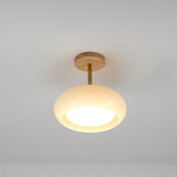 Nordic Wooden Dome Glass LED Semi-Flush Mount Ceiling Light 1-Light Lasson Living