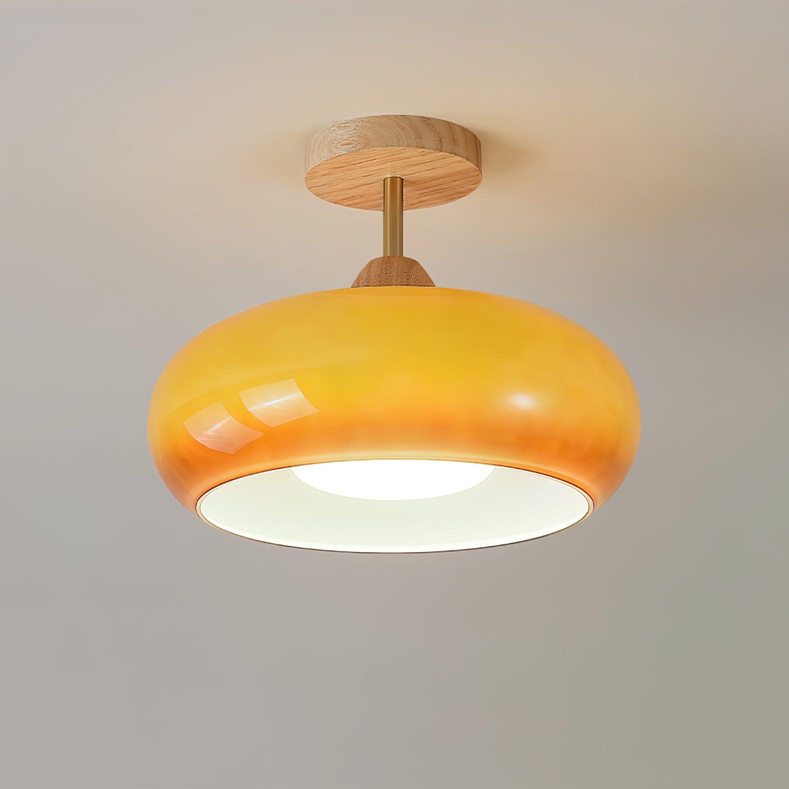 Nordic Wooden Dome Glass LED Semi-Flush Mount Ceiling Light 1-Light Lasson Living