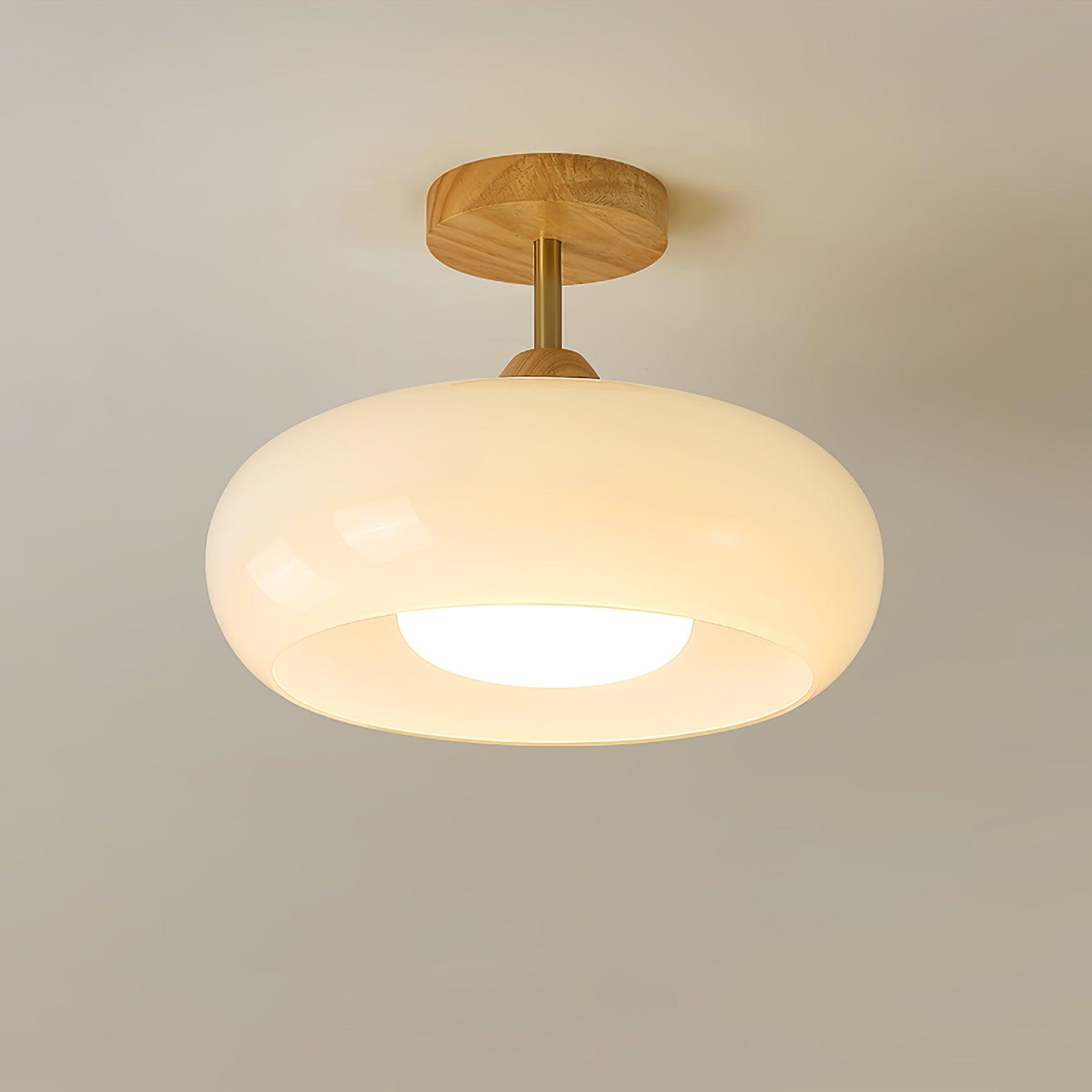 Nordic Wooden Dome Glass LED Semi-Flush Mount Ceiling Light 1-Light Lasson Living