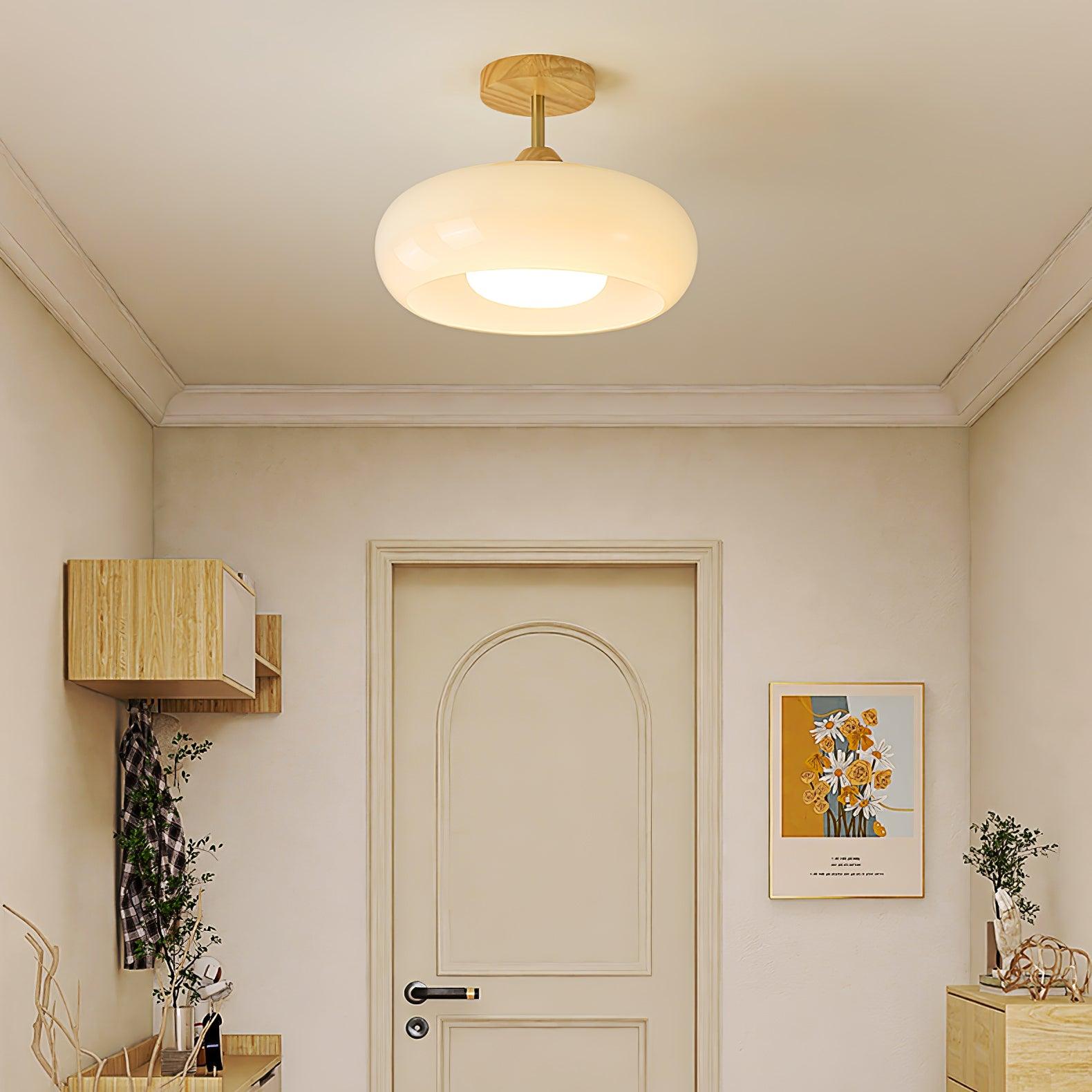 Nordic Wooden Dome Glass LED Semi-Flush Mount Ceiling Light 1-Light Lasson Living